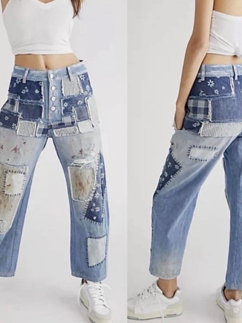 Free People We the Free Azalea Daisy Patchwork Jeans 27